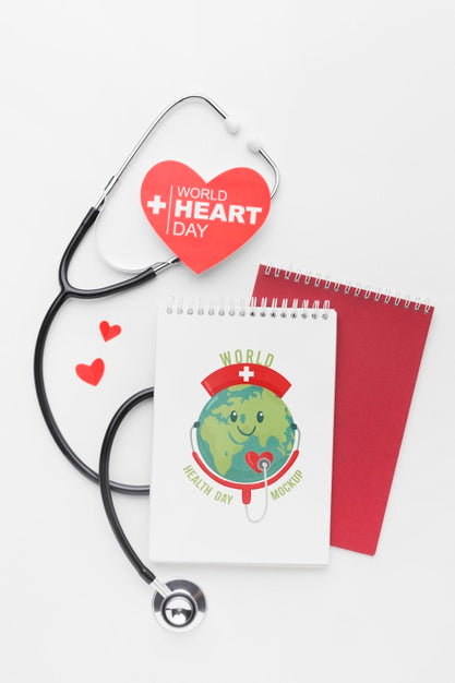 Free Top View Health Day Mock-Up With Stethoscope Psd