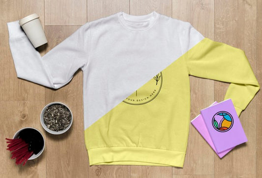Free Top View Hoodie Mock-Up With Notebooks  And Sunflower Seeds Psd