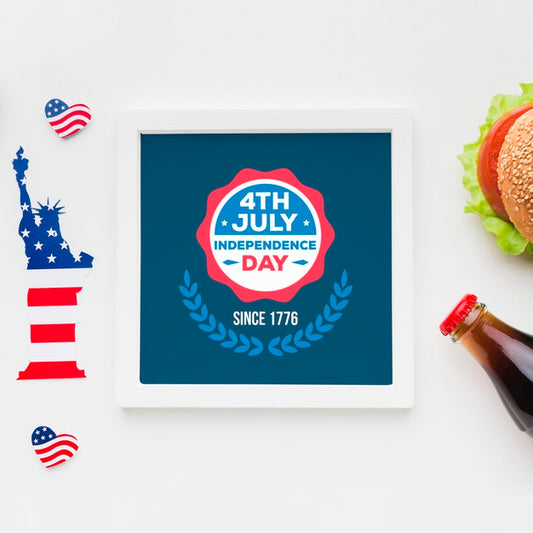 Free Top View Independence Day Frame With Mock-Up Psd