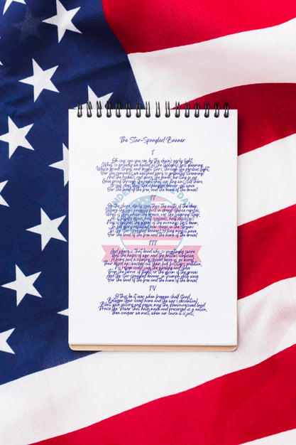 Free Top View Independence Day Notepad With Mock-Up Psd
