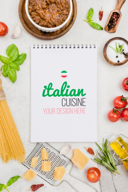 Free Top View Italian Cuisine With Food Psd