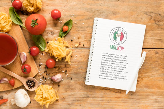 Free Top View Italian Food Notebook Mock-Up Psd