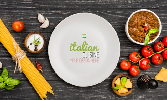 Free Top View Italian Food On Wooden Background Psd