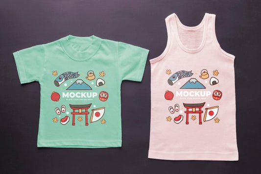 Free Top View Japanese T-Shirt Mock-Up Composition Psd