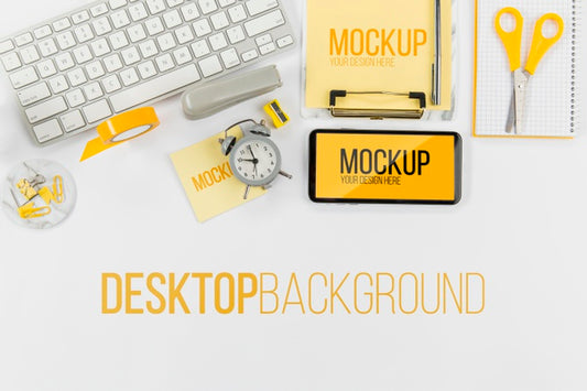 Free Top View Keyboard And Mobile Phone With Mock-Up Psd