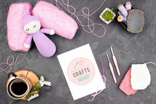 Free Top View Knitting Products And Doll Psd