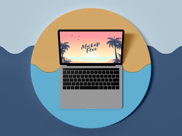 Free Top View Laptop Summer Concept Psd