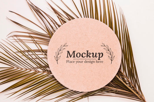Free Top View Leaf And Card Mock-Up Psd