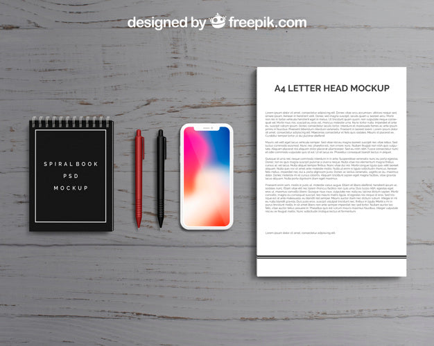 Free Top View Letterhead And Smartphone Mockup Psd