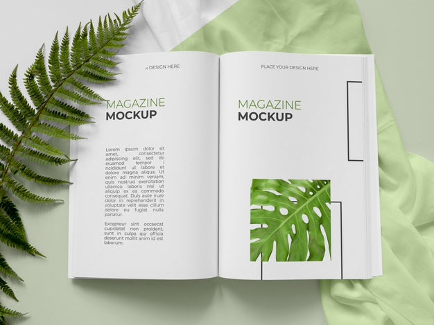 Free Top View Magazine And Plant Mockup Psd