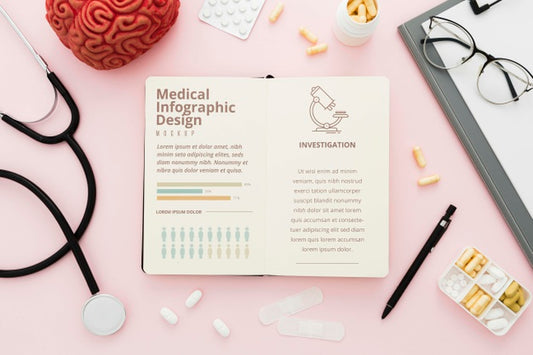 Free Top View Medical Desk With Pink Background Psd