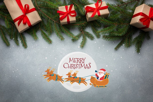 Free Top View Merry Christmas And Christmas Pine Leaves Psd