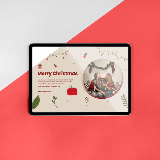 Free Top View Merry Christmas Greeting With Mock-Up Psd