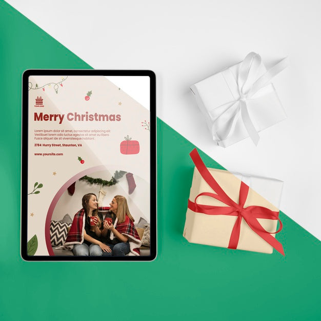 Free Top View Merry Christmas Greeting With Mock-Up Psd