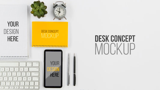 Free Top View Mobile Phone And Keyboard With Mock-Up Psd