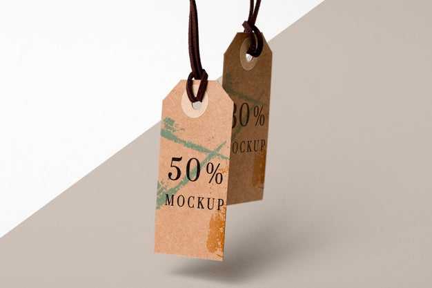 Free Top View Mock-Up Arrangement Of Cardboard Clothing Tags Psd