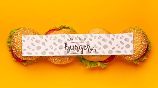 Free Top View Mock-Up Banner And Pile Of Burgers Psd