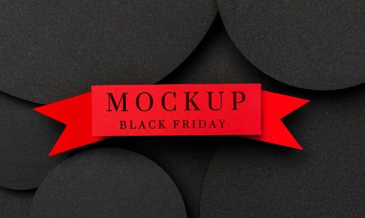 Free Top View Mock-Up Black Friday Red Ribbon On Circular Shapes Psd