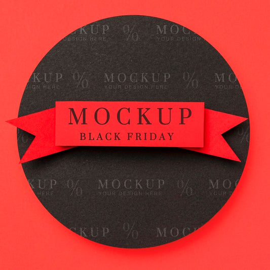 Free Top View Mock-Up Black Friday Ribbon On Red Background Psd