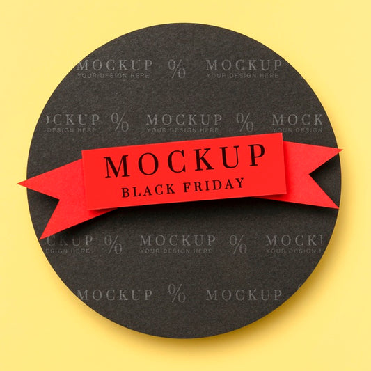 Free Top View Mock-Up Black Friday Ribbon On Yellow Background Psd