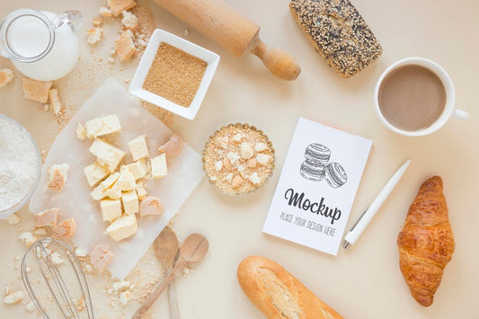 Free Top View Mock-Up With Sweet Croissants Psd