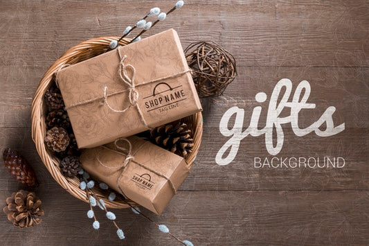 Free Top View Mock-Up Wrapped Gifts Psd
