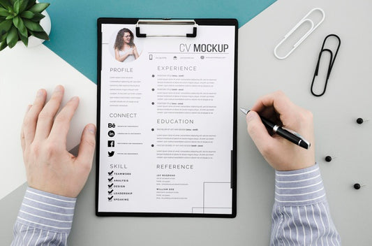 Free Top View Modern Curriculum Vitae With Mock-Up Psd