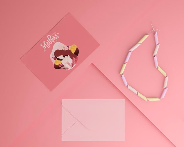 Free Top View Mother'S Day Card And Envelope With Mock-Up Psd