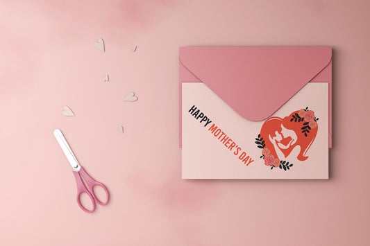 Free Top View Mother'S Day Card And Envelope With Mock-Up Psd