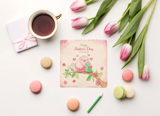Free Top View Mothers Day Greeting Card Concept Psd