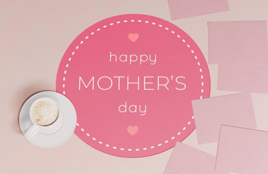 Free Top View Mothers Day Greeting Card With Mug Psd