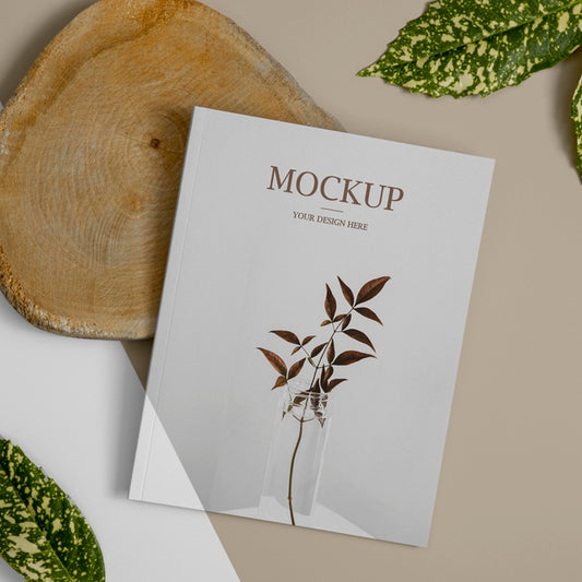 Free Top View Nature Magazine Cover Mock-Up With Leaves Arrangement Psd