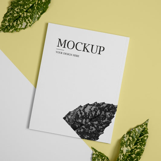 Free Top View Nature Magazine Cover Mock-Up With Leaves Arrangement Psd