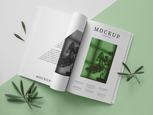 Free Top View Nature Magazine Cover Mock-Up With Leaves Psd