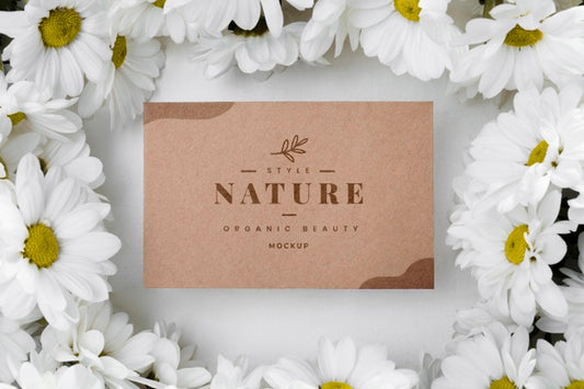 Free Top View Nature Tag With Flowers Psd