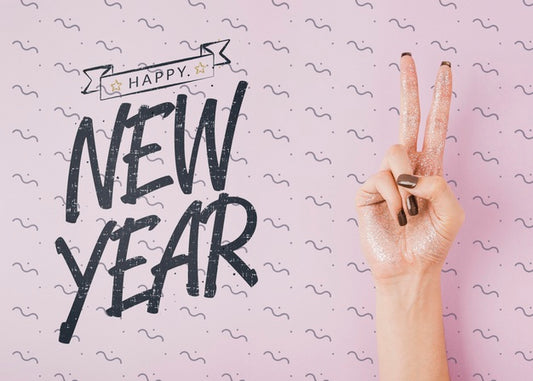 Free Top View New Year Lettering Mock-Up On Pink Background Psd