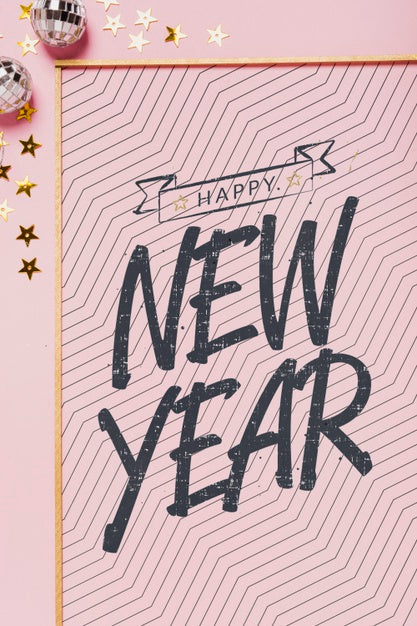 Free Top View New Year Lettering With Simple Frame Psd