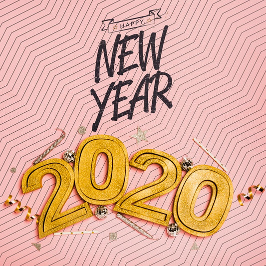 Free Top View New Year Minimalist Lettering On Pink Background Psd