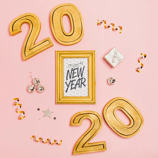 Free Top View New Year Minimalist Lettering On White Frame Psd