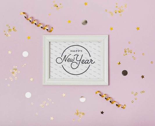 Free Top View New Year Minimalist Lettering On White Frame Psd