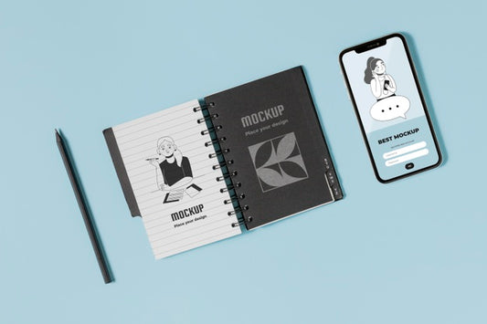 Free Top View Notebook And Smartphone Psd