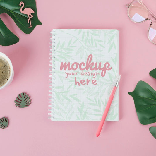 Free Top View Notebook Mock-Up Psd