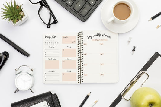 Free Top View Notebook With Weekly Plan Psd