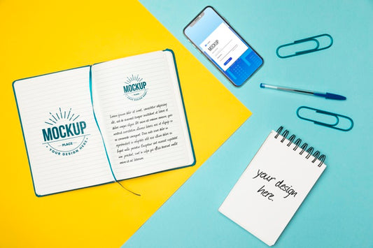 Free Top View Notebooks And Smartphone Psd