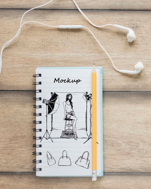 Free Top View Notepad Drawing With Mock-Up Psd