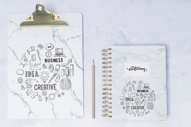 Free Top View Notepad With Clipboard Psd – CreativeBooster