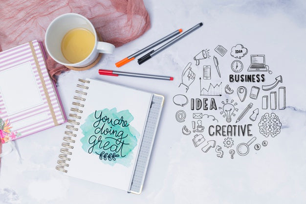 Free Top View Notepad With Colorful Psd