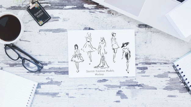 Free Top View Notepad With Drawing Concept Psd – CreativeBooster