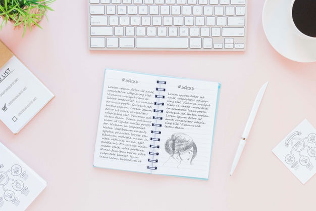 Free Top View Notepad With Mock-Up Concept Psd – CreativeBooster