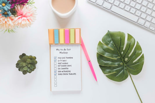 Free Top View Notepad With To Do List And Coffee Psd